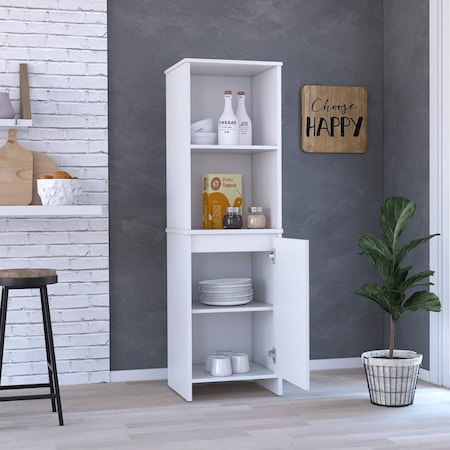 Tuhome Eiffel Kitchen Pantry, Two External Shelves, Single Door Cabinet, Two Interior Shelves White, White ALB7162